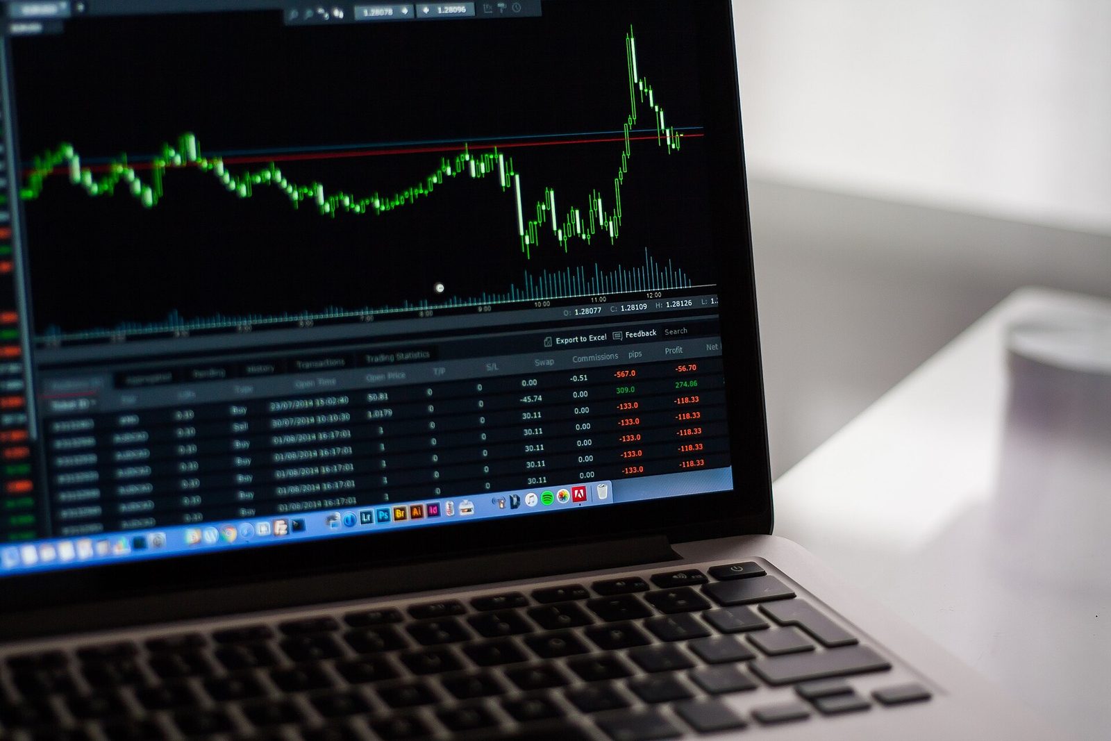 Out-of-focus price chart glowing on a laptop screen in front of blurred market data